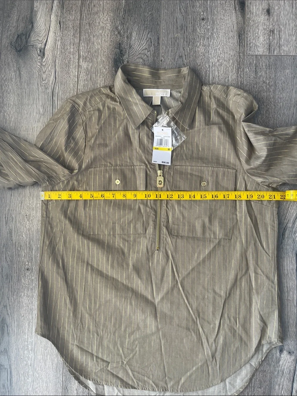 Michael Kors  Safari green Top with Gold Pinstripes